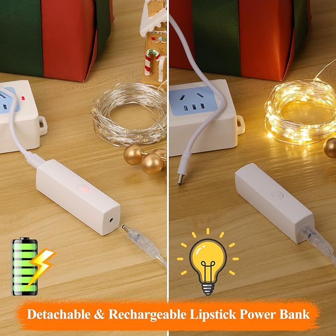 Lakumu 33FT 100 LED Fairy Lights: Rechargeable Battery Operated, Timer for Christmas Decorations, Bedroom, Tree, Wedding,Table Decor, Warm White