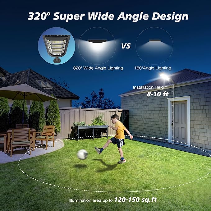 Solar Lights Outdoor Waterproof, 320° Wide Angle Flood Lights Outdoor Dusk to Dawn, IP66 Waterproof Solar Street Light Motion Sensor with Remote, LED Security Light for Yard Parking Lot 4-Pack