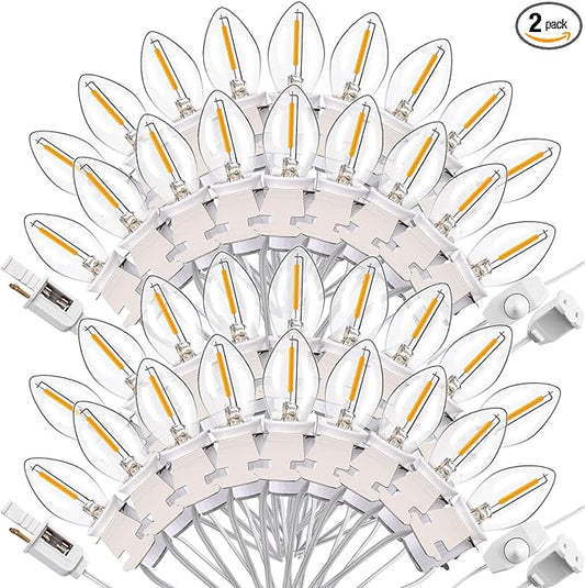 Leelosp 2 Pack Accessory Cord with 18 C7 LED Light Bulb, Christmas Village Houses Light Cord E12 Socket Blow Mold Warm White Bulb with Switch for Christmas Village Trees Crafts Holiday(33 ft)