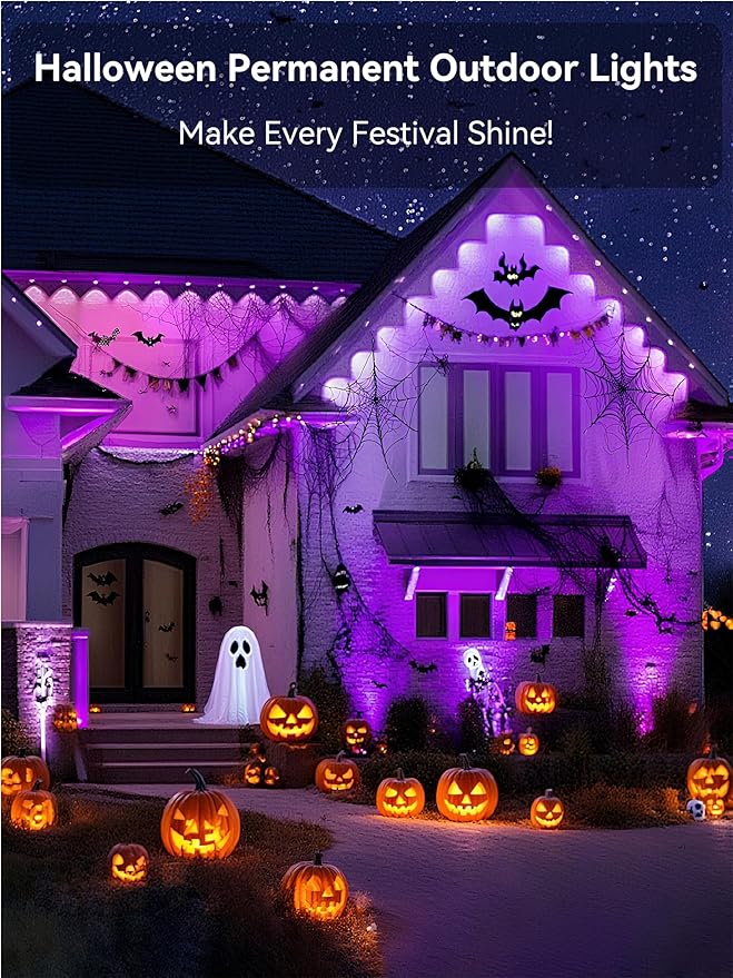 Permanent Outdoor Lights, 50FT RGB IP67 Waterproof Eaves Lighting, Smart LED Outside House Lights with App/Remote Control for Halloween, Christmas Decor, Holiday, Party, Daily, All Year-Round