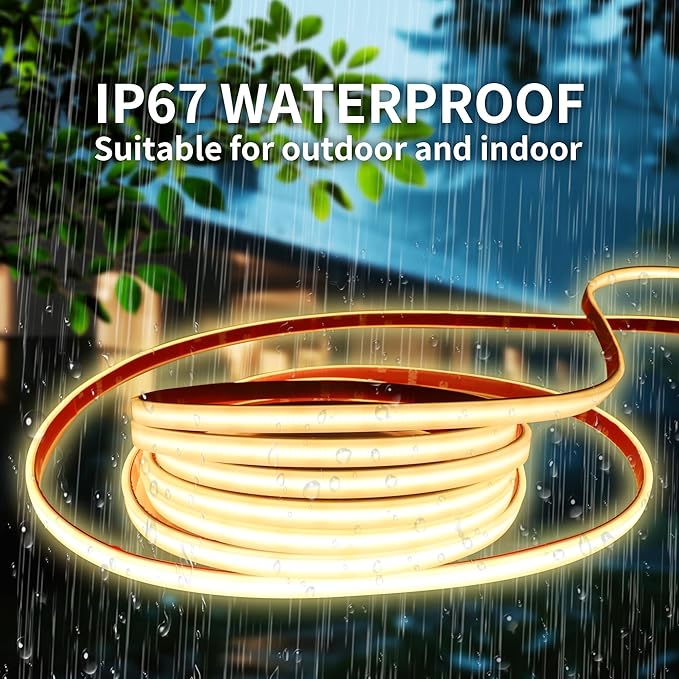 COB LED Strip Lights Waterproof IP67 Warm White 3000K DC12V 16.4ft/5m 480LEDs/m Dimmable Flexible LED Tape Lights for Bedroom Living Room Wedding Outdoor DIY Lighting