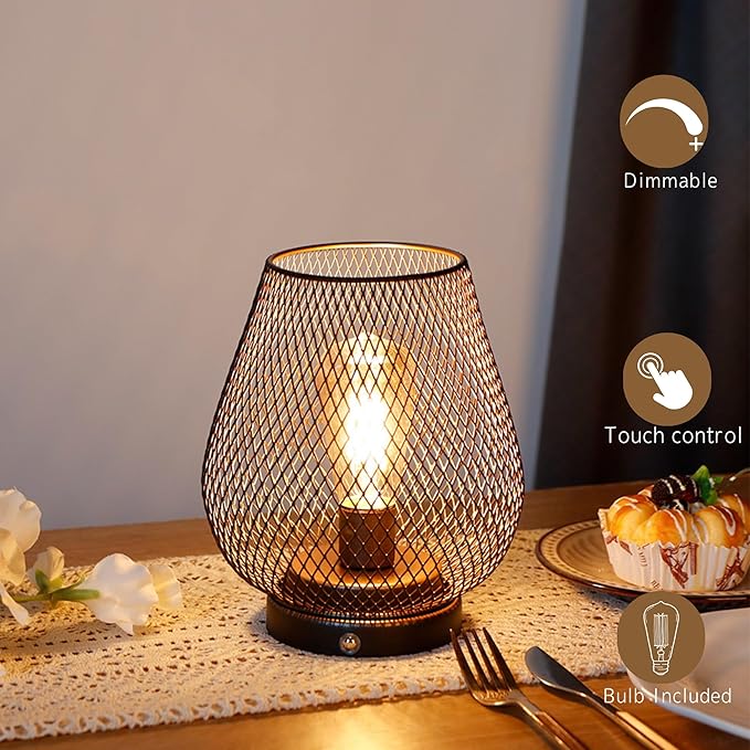JHY DESIGN Dimmable Touch Bedside Table Lamp Rechargeable Battery Powered Lamp with LED Bulb Cordless Accent Lamp for Weddings Parties Patio Events for Indoors Outdoors(Metal Base, Bronze Egg)