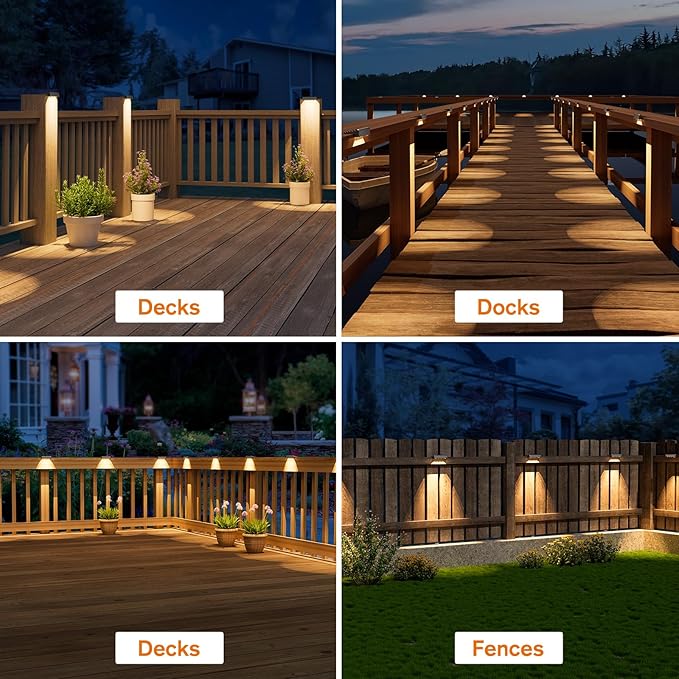 NIORSUN Solar Deck Lights Outdoor 8 Pack, IP65 Waterproof Large Size LED Stair Lights with Lenses, Auto ON Off Warm White Step Lights for Outside, Deck, Patio, Fence, Yard, Pathway and Railing Decor