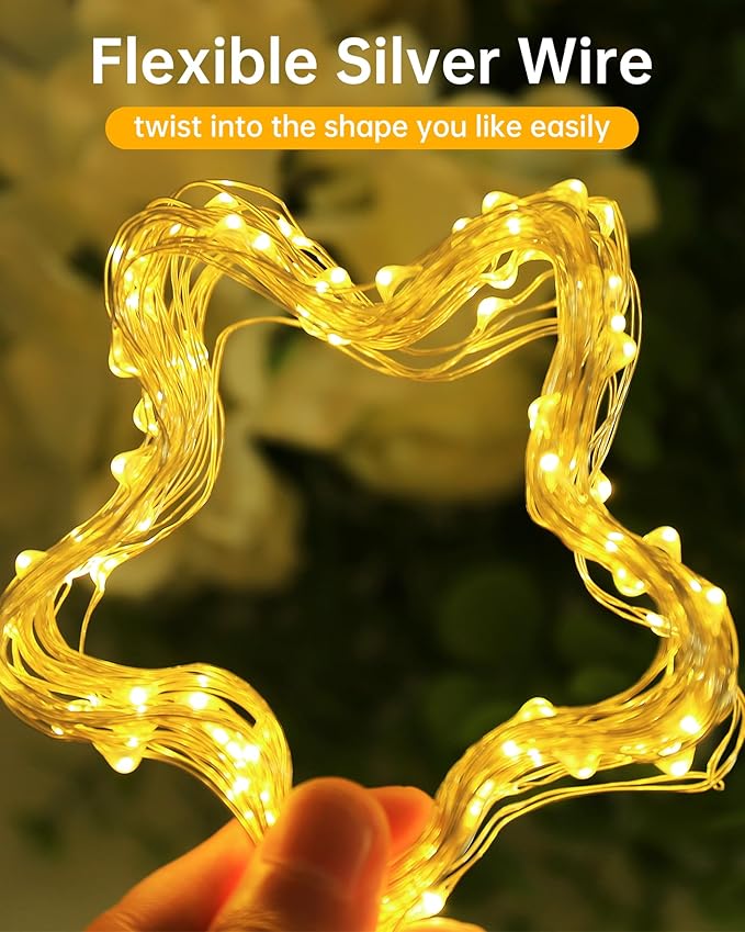 Blingstar USB Powered Fairy Lights, 2 Pack 33Ft 100 LED, Flexible Silver Wire, Mini String Lights for Christmas Tree/Bedroom/Camping/Holiday Indoor Decoration, Warm White