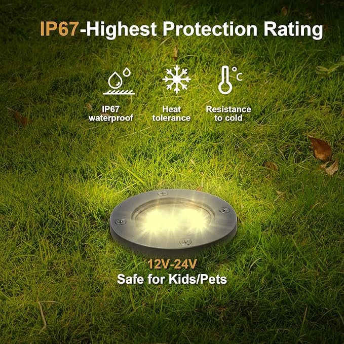Low Voltage Landscape Well Lights, Outdoor LED Ground Lights for Garden, Lawn, Backyard, Patio Walkway (3.7Inch 8Pack) Black 3000k Warm White