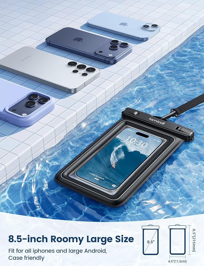 Lamicall IP68 Floating Waterproof Phone Pouch - [2 Pack][Anti-Pop Lock] Dustproof Cell Phone Dry Bag Case with Lanyard, Beach & Cruise Essentials Gifts for iPhone 17 16 15 Pro Max, Galaxy S25, 4-8.5"