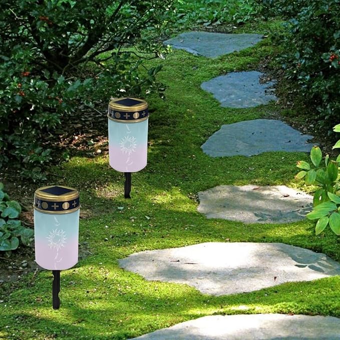 Cemetery Solar Lights Waterproof Solar Powered Grave Lights Sun Print Landscape LED Flameless Candle Grave Decor Memorial Gift Garden Decor
