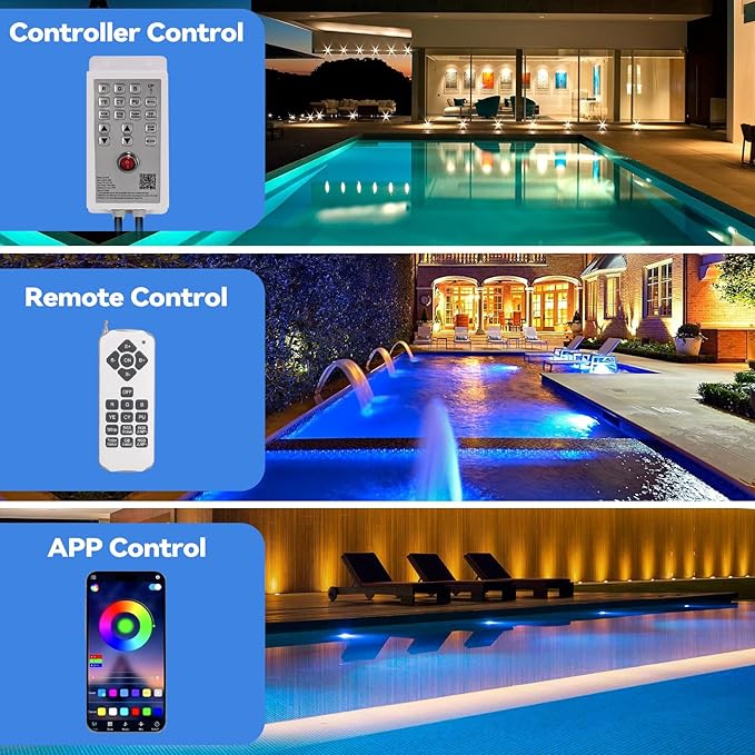 LED Pool Lights for Inground Pool with 3 Control Way (App/Remote/Manual Controller), 54W 10 Inch Color Changing Underwater Swimming Pool Light for 10" Large Wet Niches - 120FT