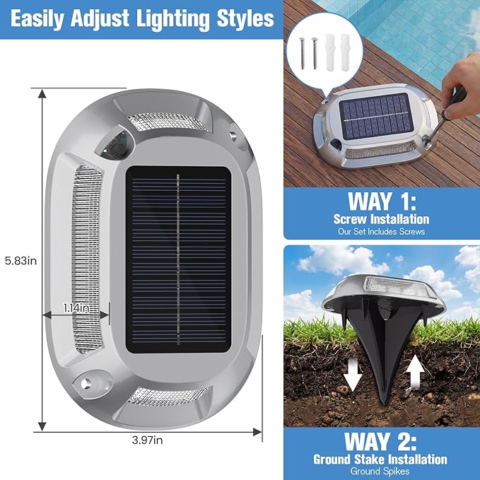VOLISUN Solar Driveway Lights with Remote 8 Pack, 9 Colors in 1 Led IP67 Waterproof Outdoor Warning Dock Deck Lights for Driveway Sidewalk Pathway Step RGB (9colors, 8pack)