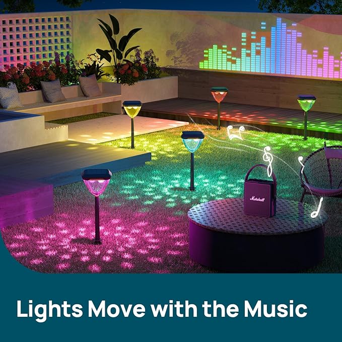 Linkind Smart Solar Pathway Lights SP6, in-App Pattern Switching Solar Lights Outdoor, USB&Solar Charging St. Patrick's Day Lights, Cool/Warm White/Color-Changing Lighting for Yard, Patio, 4 Pack