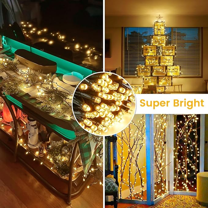 2-Pack Connectable Christmas Lights Outdoor, Total 164FT 400LED Christmas String Lights Waterproof with 8 Modes & Timer, Green Wire Twinkle Lights for Xmas Tree Decorations Outdoor Indoor, Warm White