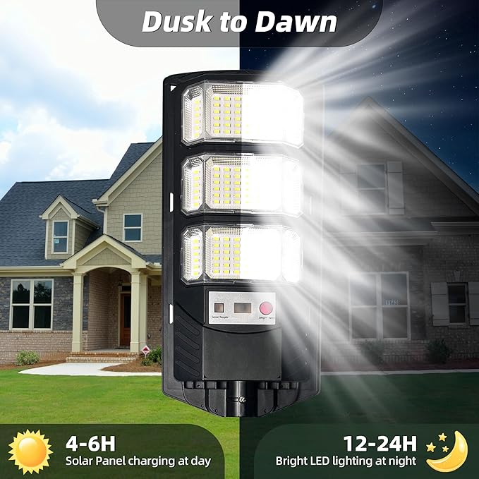 Solar Street Lights Outdoor 2 Pack, 6500K Solar Lights Outdoor Waterproof with Motion Sensor, Lamparas Luces Solares para Exteriores Dusk to Dawn Commercial Lighting for Yard Path