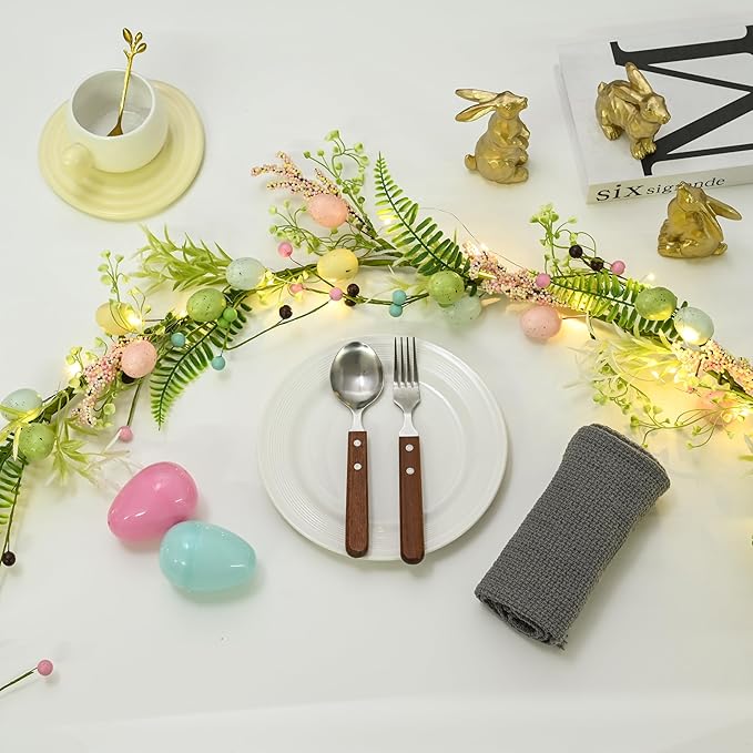 [Timer] 6 FT Lighted Easter Garland, Easter Decorations for Home, Easter Egg Garlands Spring Fireplace Mantel Decor, Spring Garland with 30 LED Warm Light for Home Indoor Decor