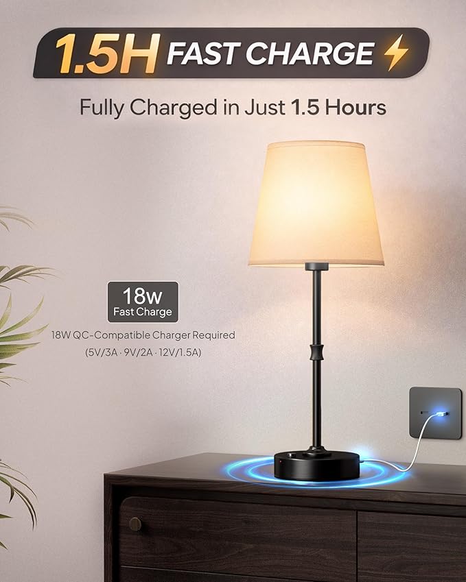 EppieBasic Cordless Table Lamp Rechargeable: Fast Charging & Long Lasting - 2700K Warm Light Vintage Brass Lamps - Dinning Living Room Bedroom - Black