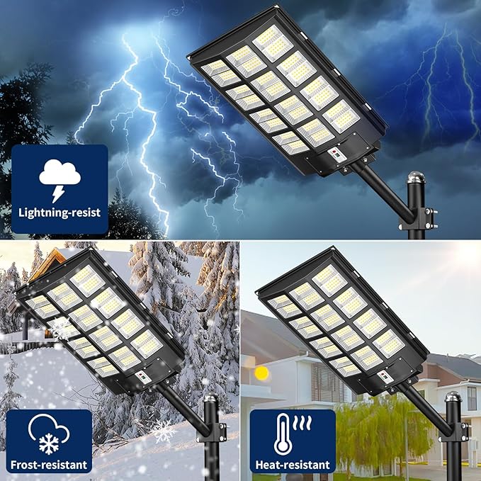 JAYNLT Y-8000W Solar Street Lights Outdoor,6500K Commercial Parking Lot Lights Dusk to Dawn, Waterproof Solar Security Flood Lamps with Motion Sensor and Remote for Yard, Garage, Driveway