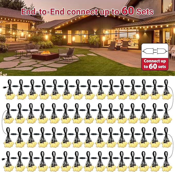 LAMPHOME Outdoor String Lights, 26FT Patio Lights with 12+1 ST38 LED Edison Bulbs (1 Spare), Connectable String Lights for Outside, Dimmable Hanging Light for Backyard Porch Decor, Warm White