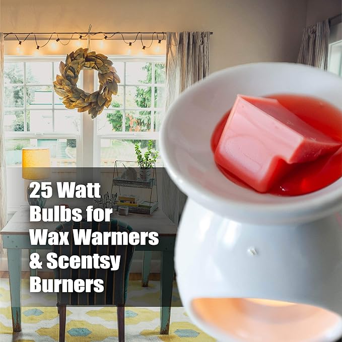 SouLight 25 Watt Wax Warmer Bulbs for Full Size Scentsy Warmer & Scentsy Burner - Replacement Light Bulbs. Incandescent E12 Socket w/Candelabra, Clear G16.5 (G50) - Pack of 6
