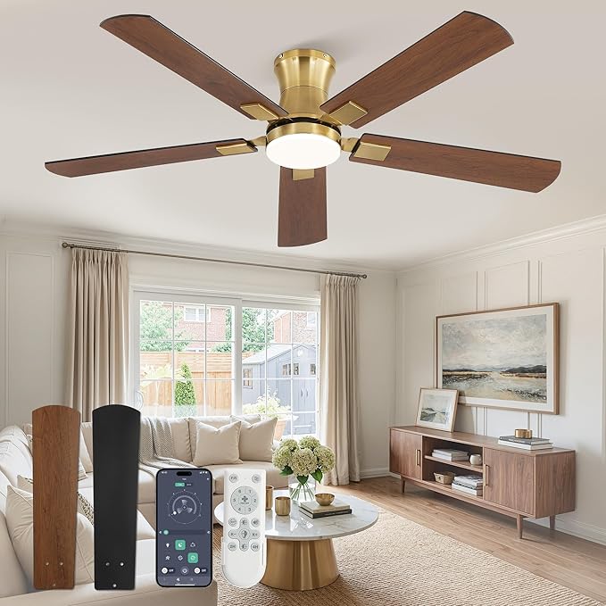Fanbulous 52 inch ceiling fan with light, Low Profile Ceiling Fan with Light, App&Remote Control, Dimmable LED Light, Flush Mount Ceiling Fan for Indoor Bedroom Living Room, Qiuet DC Motor