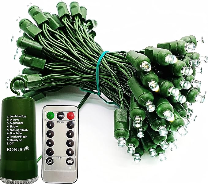 Battery Operated Christmas Lights, 16.5ft 50 LED Wide Angle 5mm String Lights with Remote Timer 8 Modes for Indoor Outdoor Party Garden Wreath Xmas Tree Decor (White)