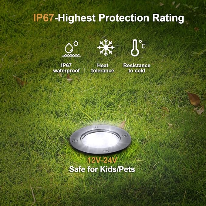 Low Voltage Landscape Well Lights, Outdoor LED Ground Lights for Garden, Lawn Pathway Backyard, Patio Walkway Decor 8Pack Black (Cool White(6000K))