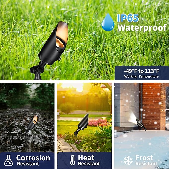 Gardenreet Brass Landscape Lighting Black, Low Voltage Spotlights Outdoor, 12V LED Wired Uplights, Waterproof Spot Lights for Outside Trees, with 5W 5000K Daylight MR16 Bulb (4 Pack)