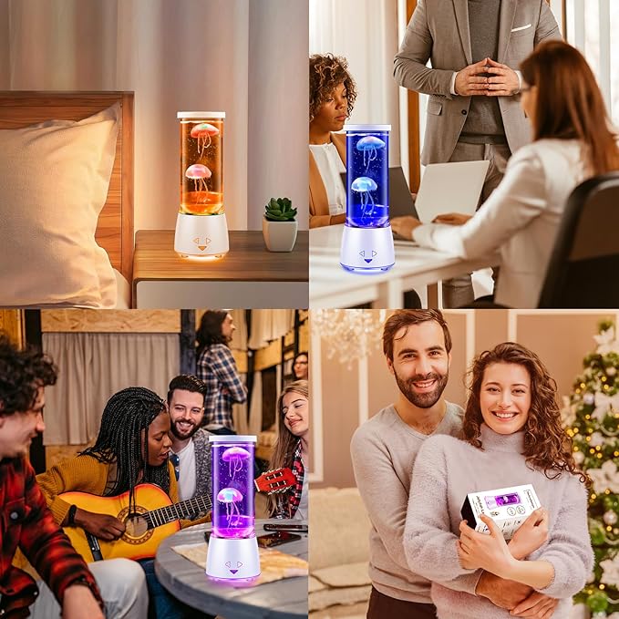 LED Jellyfish Tank Table Lamp with Remote Control, 17 Color Changing Night Light Aquarium Lamp Ambient Light for Living Room Bedroom Office, Christmas Holiday Birthday Gifts for Kids Adults Women Men