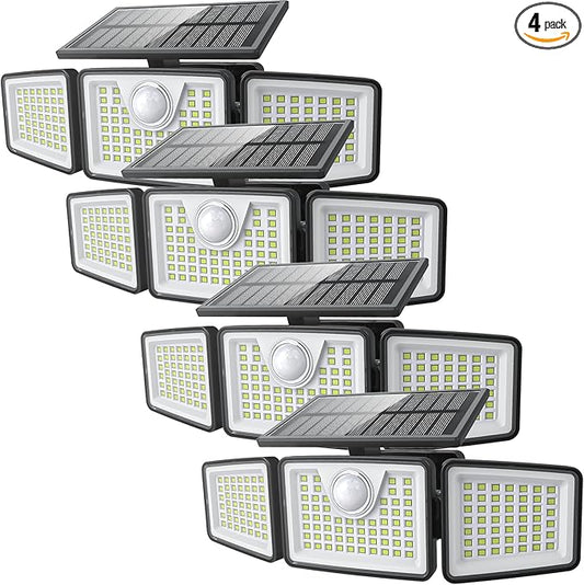 2500LM Solar Lights Outdoor with Motion Sensor,3 Head 270° Wide Angle Street Area Lights,IP65 Waterproof Security Lighting with 3 Modes(Non-Remote,4 Pcs)