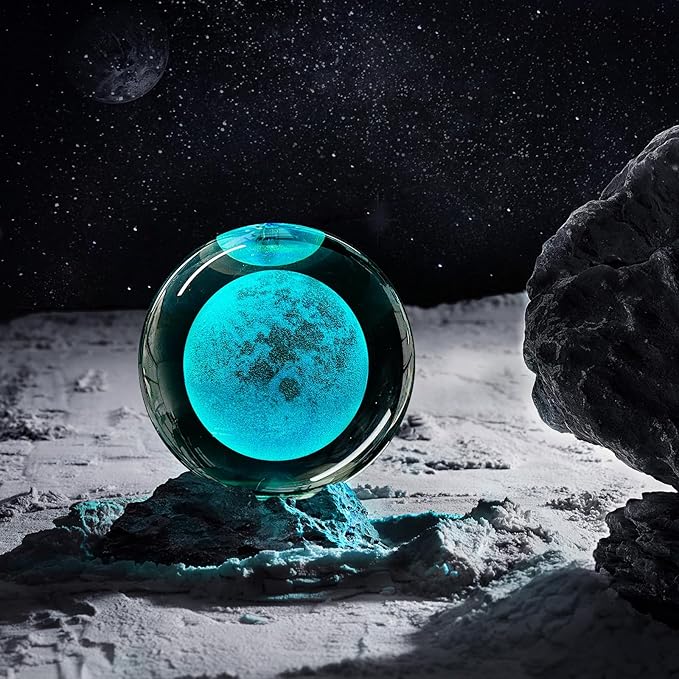 3D Moon Crystal Ball Night Light 3.15 inch Moon Galaxy Glass Ball Lamp with 16 Color Changing and Remote Moon Planet Home Decor Gifts Ideal for Friends Kids Christmas Birthday