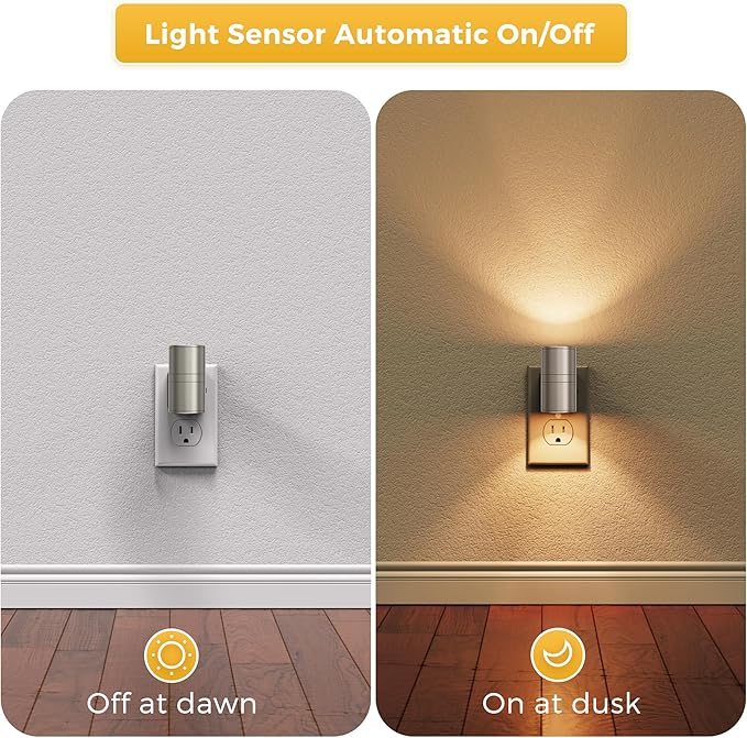 L LOHAS LED Night Light, Dimmable Night Lights Plug into Wall,[1 Pack] Metal-Shade Nightlight for Adults, Automatic Nightlights, Light Sensor,Soft White 3000K, Nightlight Plug in for Hallway Bedroom