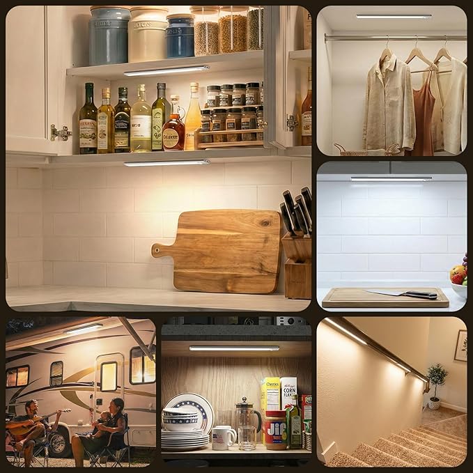BLS 14.8inch Under Cabinet Lighting, 126 LED Motion Sensor Light Indoor, 2500mAh Rechargeable Wireless Closet Lights, 4 Sensor Modes, 3 Color Dimmable Magnetic Under Counter Lights for Kitchen, 2 Pack