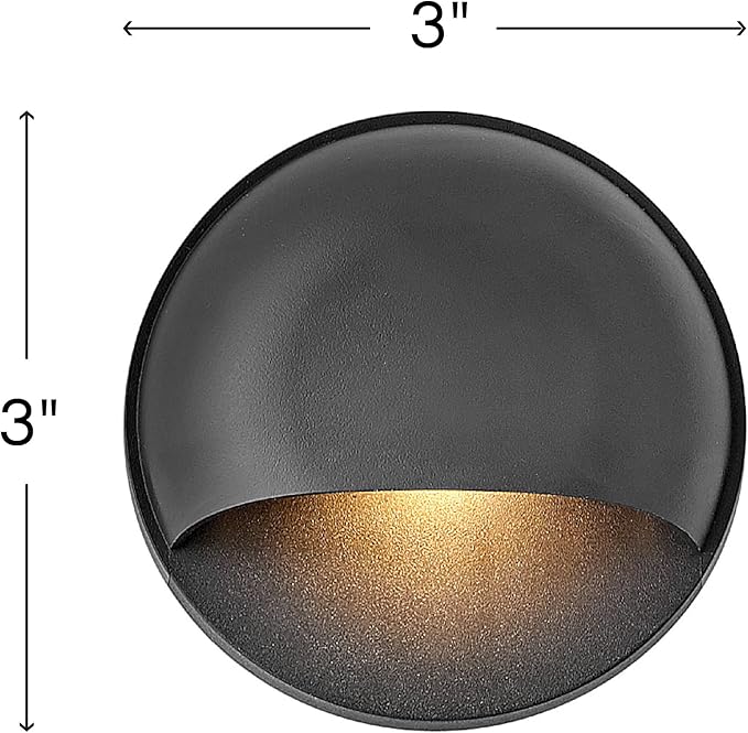 Hinkley Landscape Nuvi Round Low-Voltage Integrated LED Deck Sconce Light, Solid Vinyl Alloy, Dimmable, Mounts Flush on Surface, Safe for Wet Conditions, Black Finish