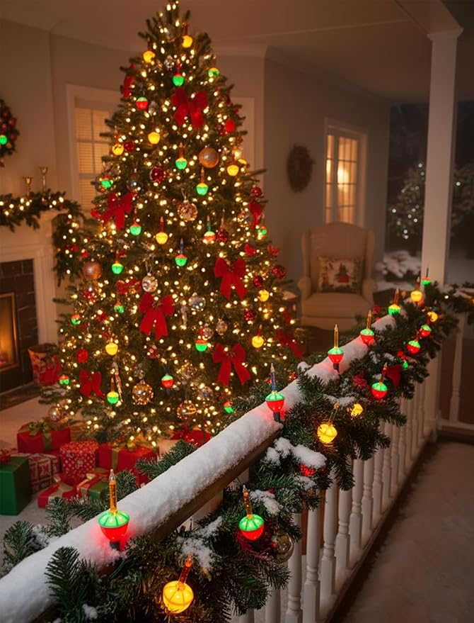 Multicolor Christmas Bubble Lights, 11Ft Vintage Outdoor Christmas String Lights with 8 Multicolor Bubble Lights, Vintage Christmas Decorations for Christmas Tree Mantel Windows House Holiday Decor