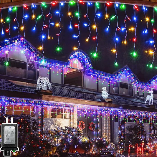 66FT 670 LED Christmas Lights 148 Ice Drops, 12 Modes and Timer Memory Dimmable, Outdoor Waterproof Hanging String Light for Xmas Holiday Wedding Garden Fence House Tree Outside Decor (Multicolor)