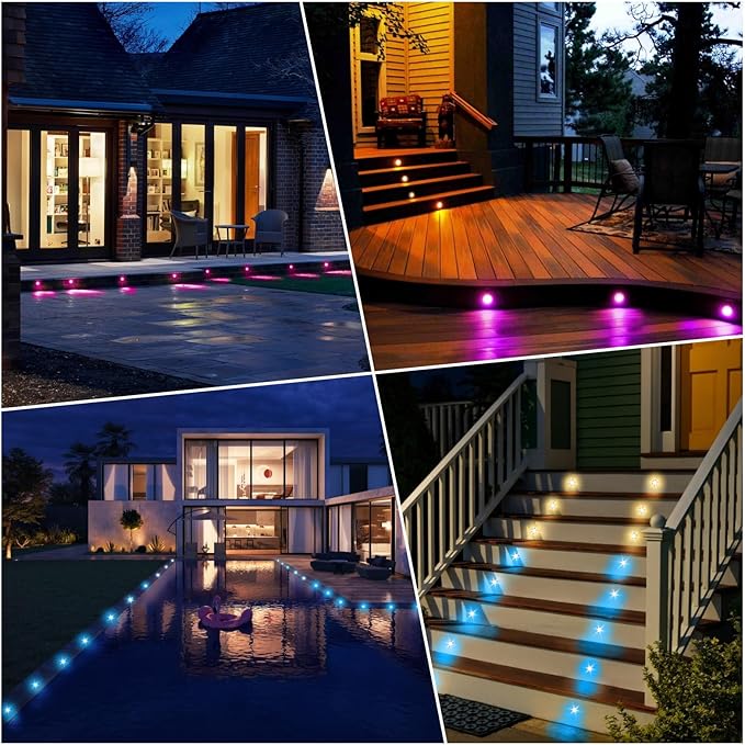 FVTLED WiFi LED Deck Lights Kit, 20 Pack D35 RGB Low Voltage LED Stair Step Light Outdoor IP65 Waterproof Recessed Deck Lighting, Compatible with Alexa Google Home, Bronze