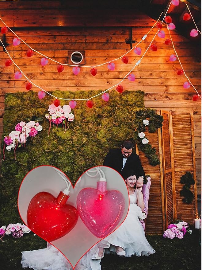 SUNSGNE Heart String Lights, 8.5Ft Valentines Lights with 10 LED Red and Pink Heart Bulbs for Indoor Outdoor Home Room Party Wedding Mother's Day Valentine's Decor