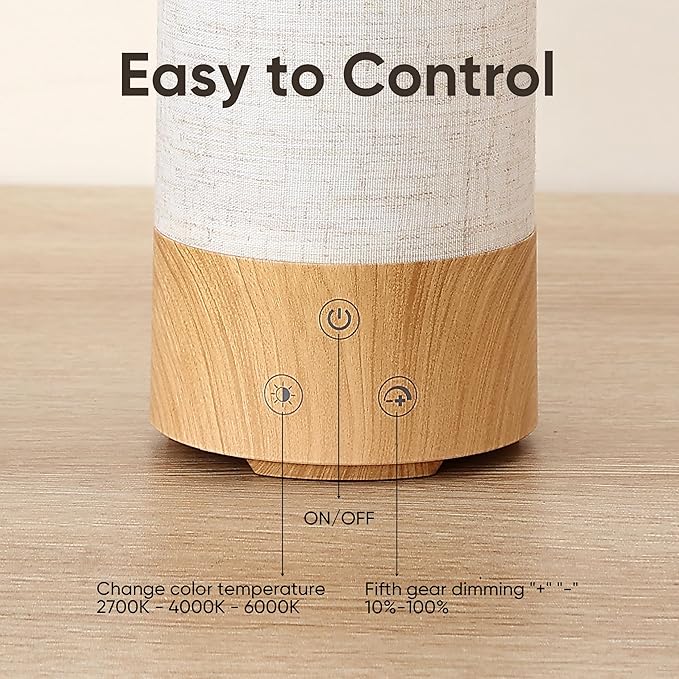Light Therapy Lamp, Happy Lamp 10,000 LUX UV Free with 3 Color Temperature & 5 Brightness Level, Full Spectrum Light Wood Base Round Flaxen Fabric Shade for Living Room, Desk, Office