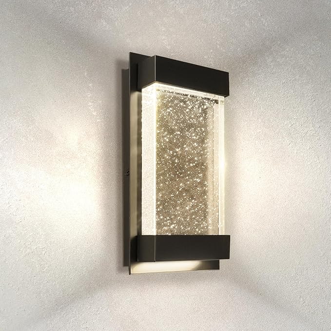 ASD LED 12" Bubble Glass Wall Light Fixture, Outdoor & Indoor Seeded Sconce | 3CCT, Waterproof, Dimmable, Up-Down Glow, ETL Listed | 22W 500LM 3000-5000K 120V | Exterior Porch Lighting | Black