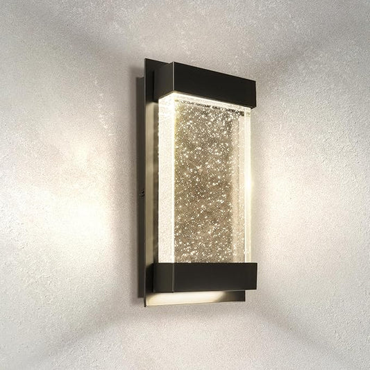 ASD LED 12" Bubble Glass Wall Light Fixture, Outdoor & Indoor Seeded Sconce | 3CCT, Waterproof, Dimmable, Up-Down Glow, ETL Listed | 22W 500LM 3000-5000K 120V | Exterior Porch Lighting | Black