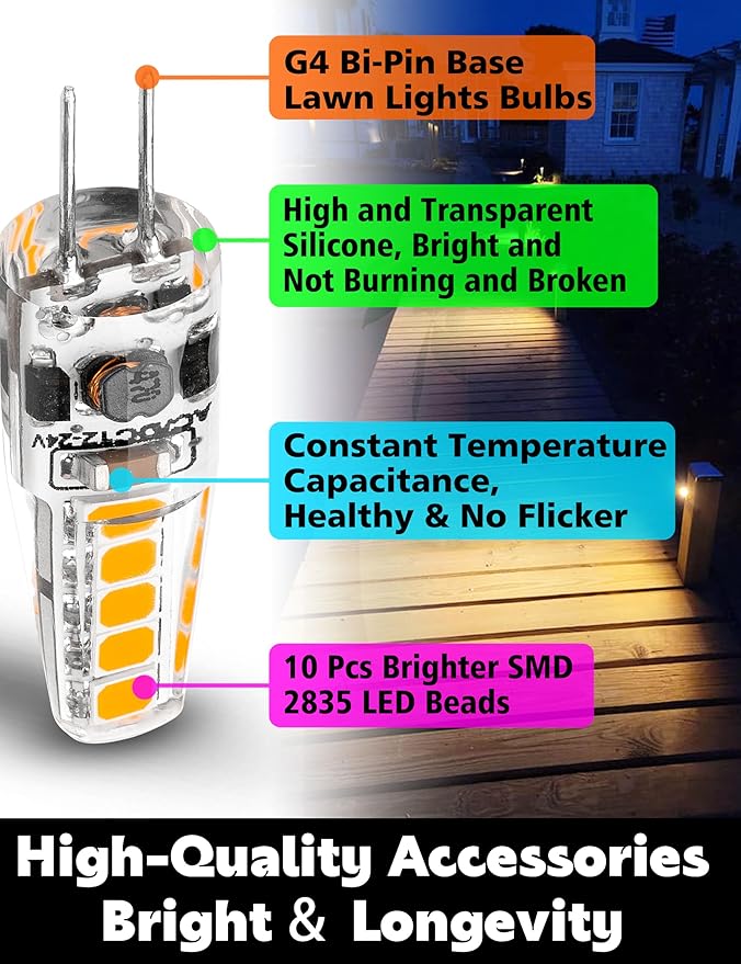 G4 LED Bulb AC DC 12V to 24V JC Type, 20W-30W T3 G4 Halogen Equivalent, 2W 2700K Warm White, G4 Bi-Pin Base, 250LM, Landscape Lighting Courtyard Lawn Lights, Non-Dimmable,10pcs