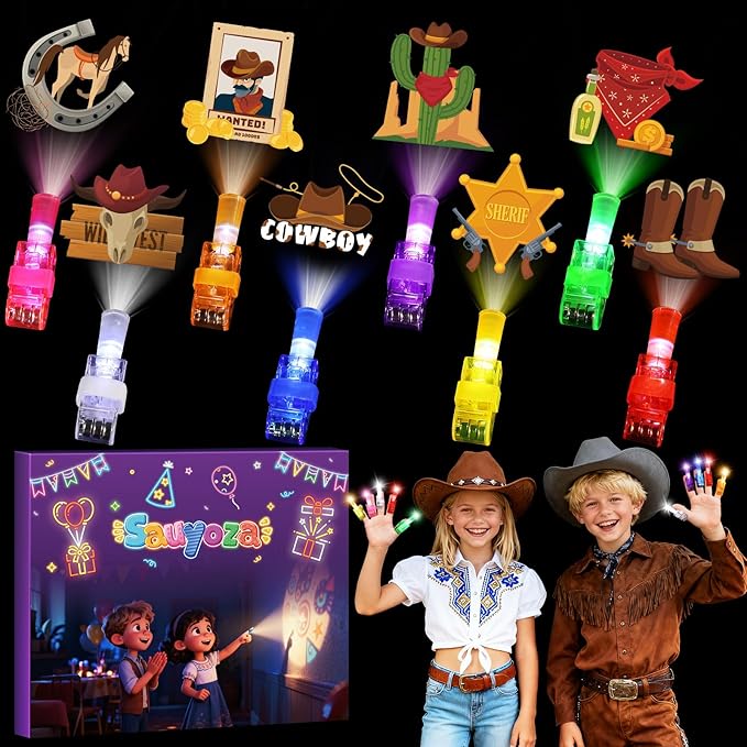 36 Pack Cowboy Party Favors LED Finger Lights for Kids Birthday, Glow in The Dark Western Theme Party Supplies, Cowboy Goodie Bag Stuffers, Classroom Rewards Carnival Prizes