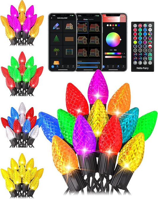 Avatar Controls Smart C9 Christmas Lights Outdoor 33FT 50LED – APP & Remote Controlled, Music Sync, 16M Colors, 100+ Modes, Waterproof Connectable String Lights for Tree, Porch, Windows