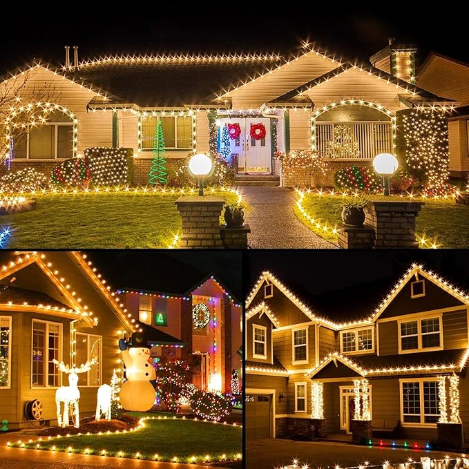 Brightown C9 Christmas Lights Outdoor 2 Pack - Total 162 FT 200 LED C9 String Lights, with Timing & Memory, 8 Modes, Connectable, Waterproof - for Indoor Outside Tree Home Yard Decoration, Warm White