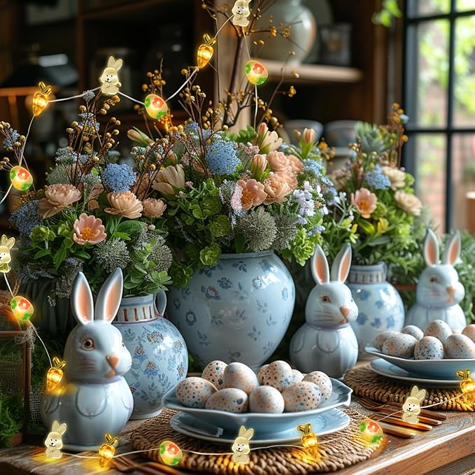 Coquimbo Easter Spring Decorations String Lights, 10FT 30 LED Spring Decor Fairy Lights Battery Operated Easter Egg Bunny Ornaments for Home Bedroom Party Spring Themed Easter Basket Stuffers for Kids
