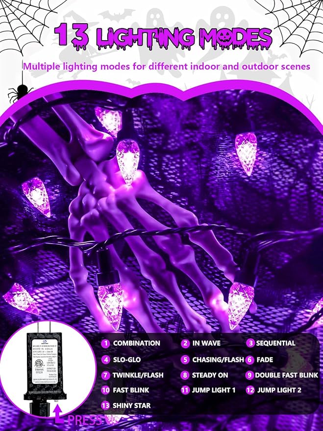 240 LED 78FT C6 Christmas String Lights, Super Long Christmas Lights Outdoor Indoor with 13 Modes & Timer, Waterproof Fairy Twinkle Light Plug in for Tree Yard House Horror Party Decorations (Purple)