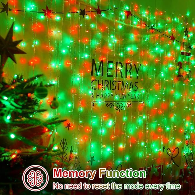 QITONG Red and Green String Light Outdoor Waterproof, 165ft 500 LED Clear Wire Christmas Lights Indoor, 8 Modes Twinkle Xmas Light Plug-in