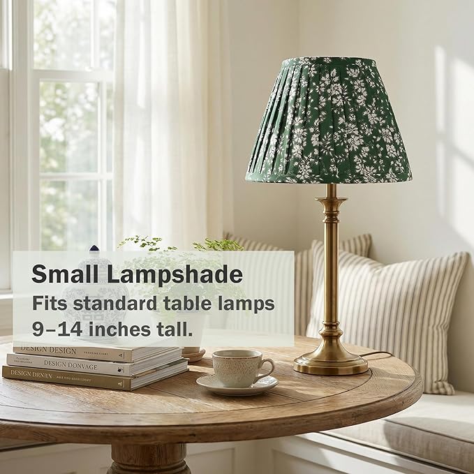 Green Floral Small Lamp Shade - 1 Pack, 5x9x6.2 Inch Empire Pleated Lampshade for Bedside, Desk & Nightstand Lamps, Spider Fitter, No Assembly Needed, Perfect for Cozy Cottage, Farmhouse & Country