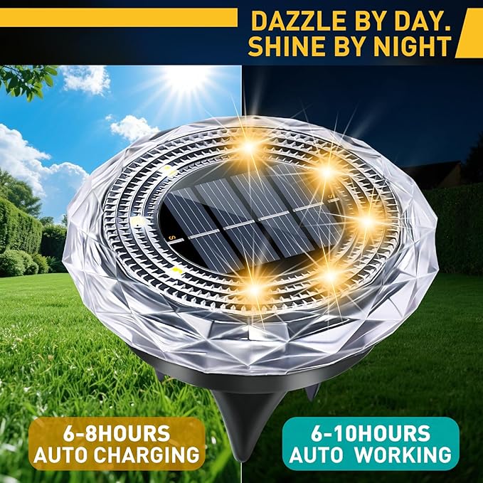 Solar Ground Lights,Solar Disc Light Outdoor Waterproof,Landscape Lighting Garden Lights for Pathway, Yard, Deck, Lawn, Patio, Swimming Pool, Walkway(Warm, 8Pack)