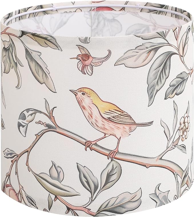 8.7in Small Lamp Shade, Linen Drum Lamp Shades, HD Printing Bird Lampshade, Lampshades for Table Lamp, Modern Farmhouse Small Lamp Shades for Floor Lamps, Decorative Lamp Shades (1 Pack)