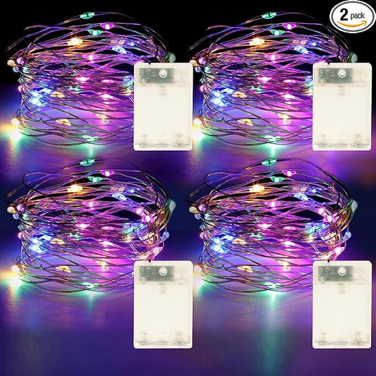 Fairy Lights Battery Operated String Lights 16.4ft 50LED Flashing and Constant Light Waterproof Silver Wire for Christmas DIY Party Wedding Decoration (Multicolor, 4 Pack)