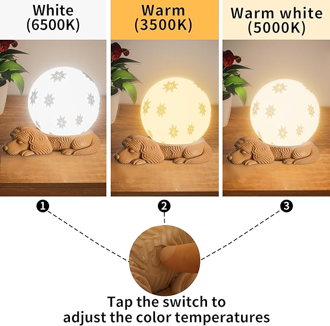 Cute Dog Lamp, Rechargeable Battery Powered Bedside Lamp, 3 Color Temperature Dimmable Cordless Lamp, USB C Charging Touch Lamp for Bedroom, Nightstand, Nursery